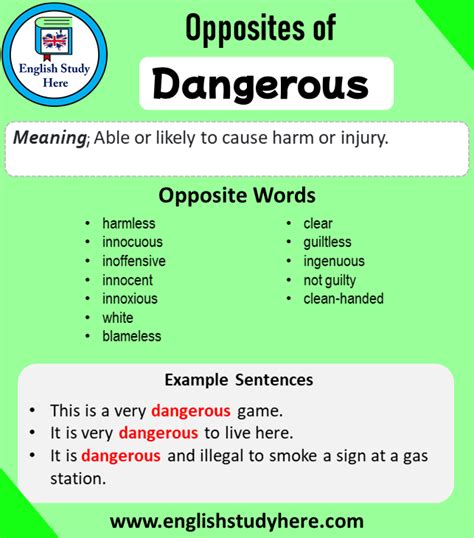 antonyms of dangerous|opposite of danger.